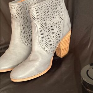 Women’s Perforated Grey Ankle Boots - Stylish Block Heel